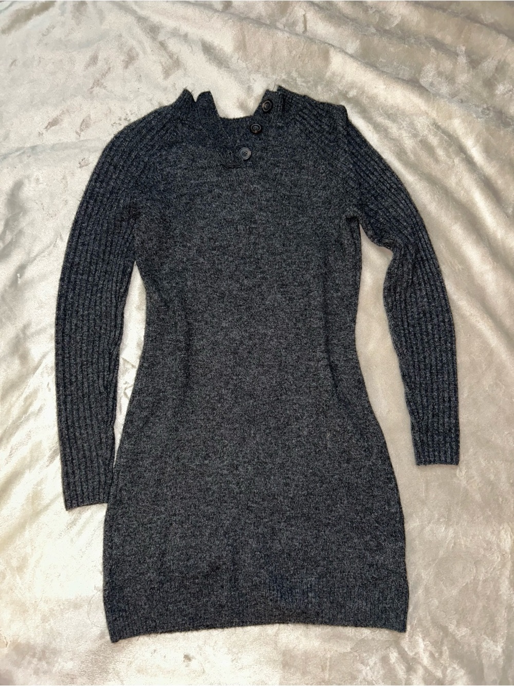 Abercrombie & Fitch Charcoal Ribbed Long Sleeve Knit Dress